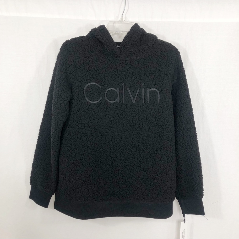NEW Calvin Klein Performance Sherpa Fleece Chunky Logo Hoodie, Size Small, Black